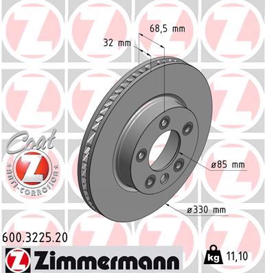 ZIMMERMANN 600.3225.20 Féktárcsa