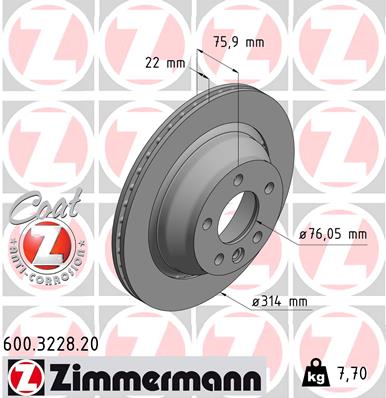 ZIMMERMANN 600.3228.20 Féktárcsa