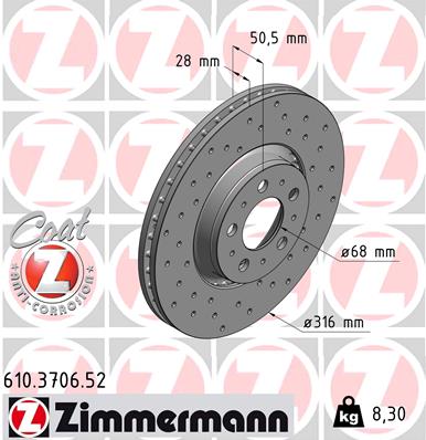 ZIMMERMANN ZIM610.3706.52 féktárcsa