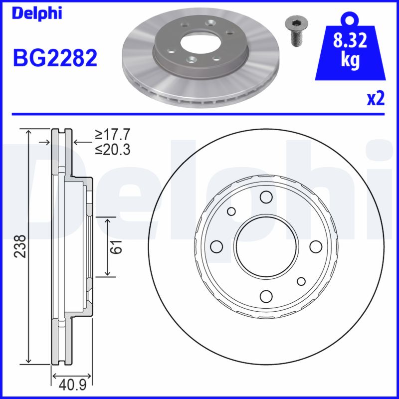 DELPHI 1001837982 BG2282 - Első féktárcsa