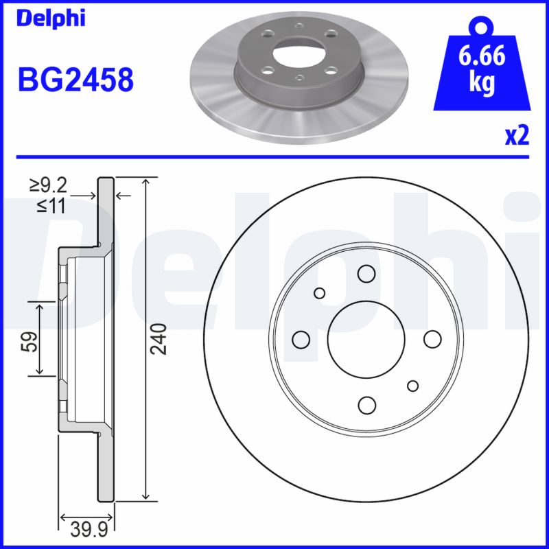 DELPHI DLP BG2458 Féktárcsa