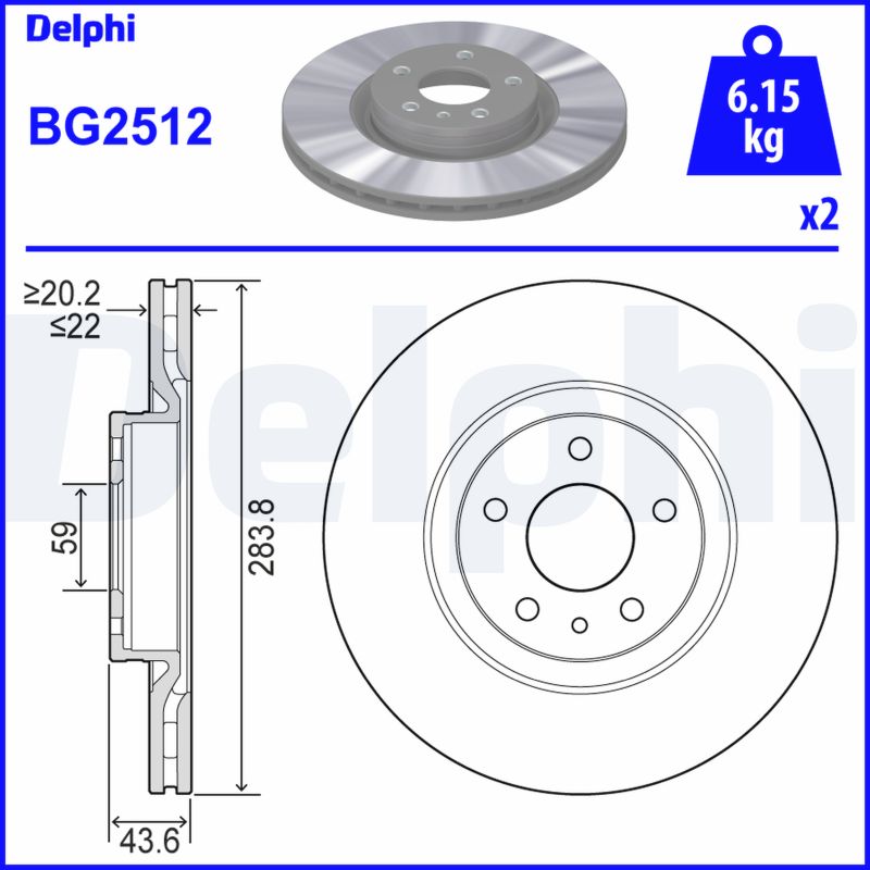 DELPHI 1001766130 BG2512 - Első féktárcsa