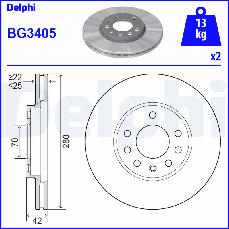 DELPHI BG3405 Féktárcsa (Ár 2db-ra, készlet)