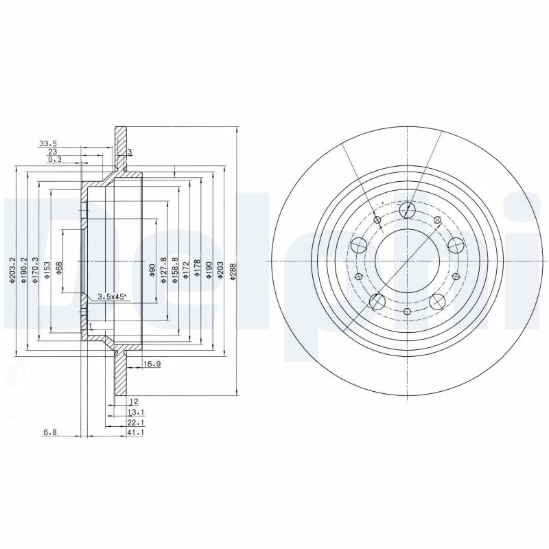 DELPHI 1001838067 BG3515 - Hátsó féktárcsa