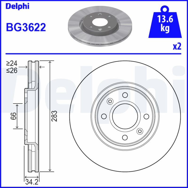 DELPHI BG3622 Féktárcsa (Ár 2db-ra, készlet)