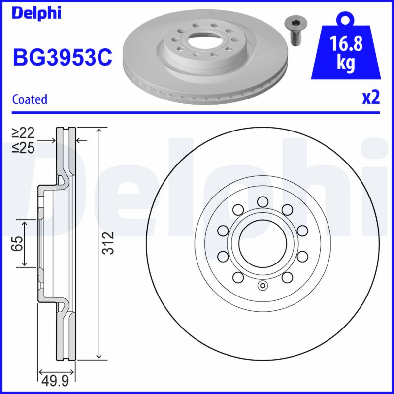 DELPHI BG3953C Féktárcsa (Ár 2db-ra, készlet)