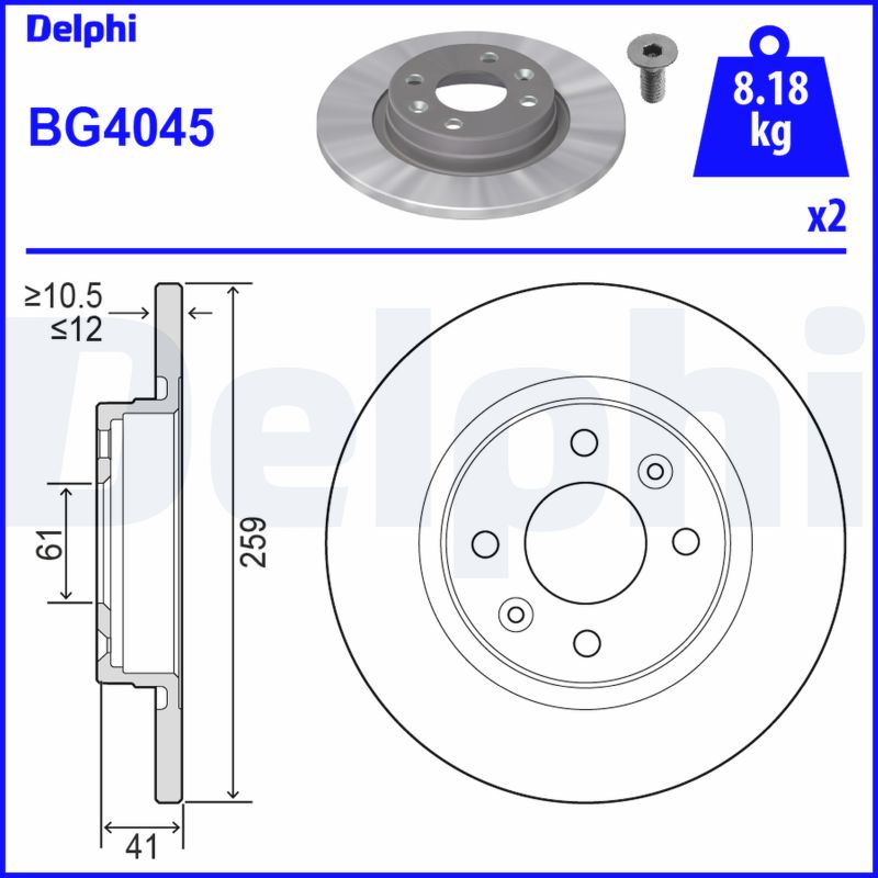 DELPHI BG4045 Féktárcsa (Ár 2db-ra) 1db rendelése=2db tárcsa