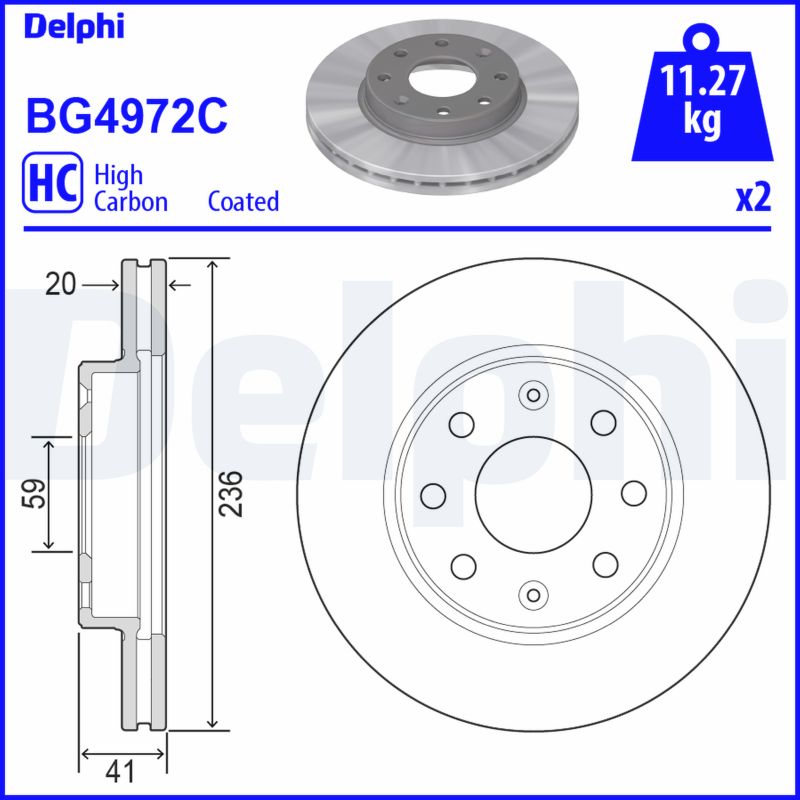 DELPHI 1018852964 BG4972C - Első féktárcsa (Ar 2 darabra)