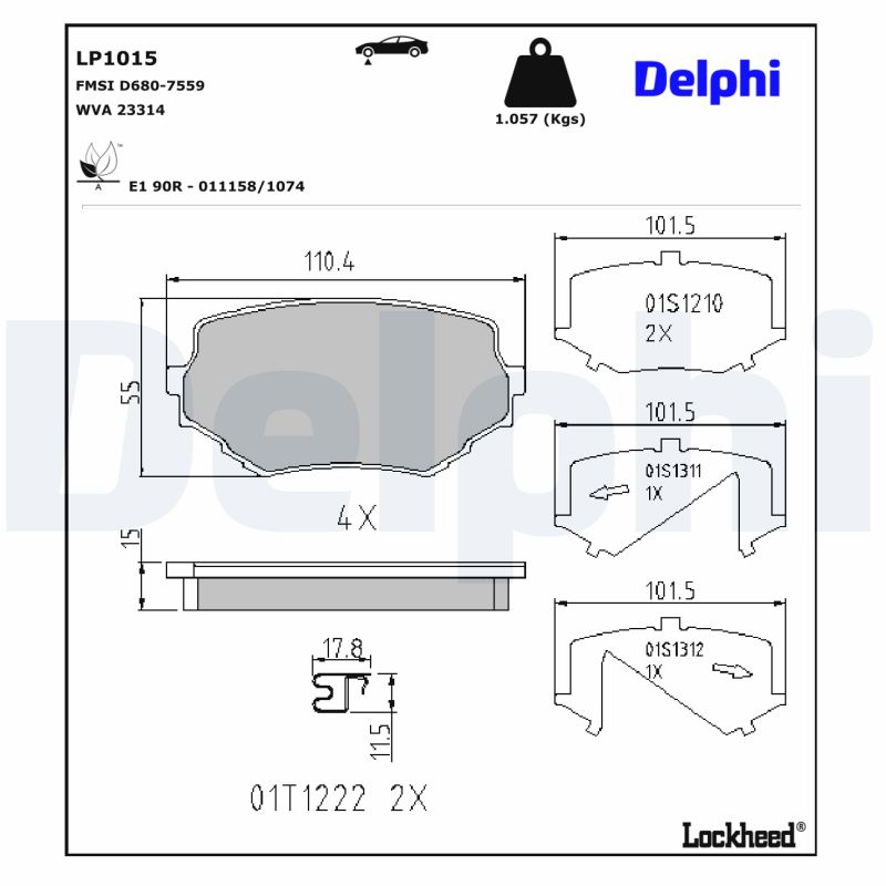 DELPHI DELLP1015 Fékbetét kézifékhez