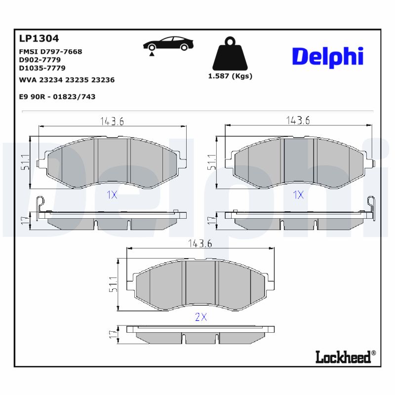 DELPHI 1001835631 LP1304 - Első fékbetét készlet