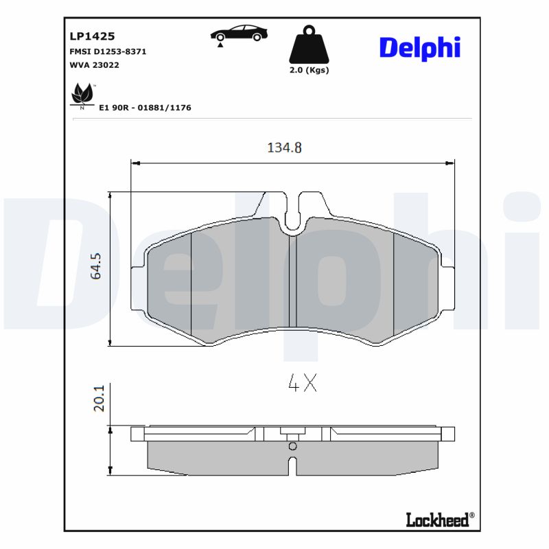 DELPHI LP1425 Fékbetét készlet, tárcsafék