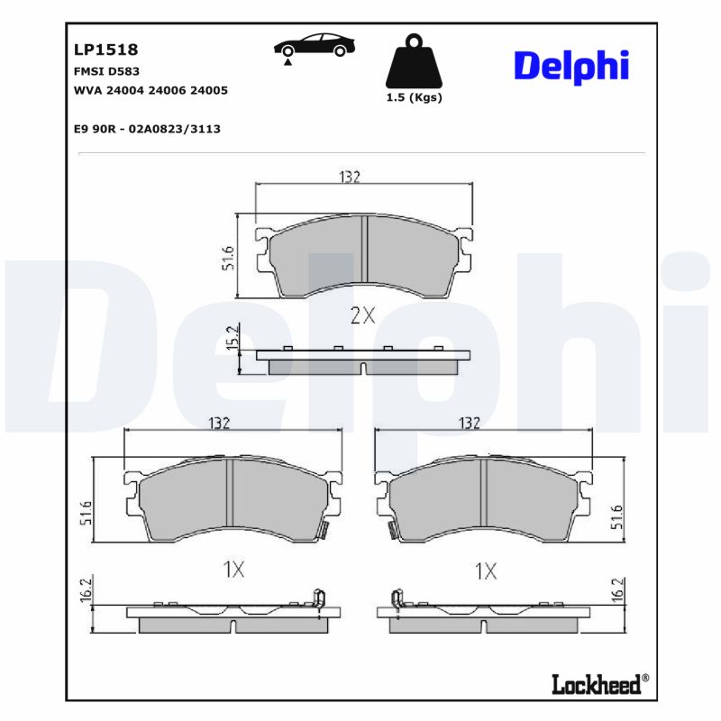 DELPHI LP1518 Fékbetét készlet, tárcsafék