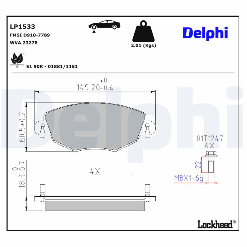 DELPHI LP1533 Fékbetét készlet, tárcsafék