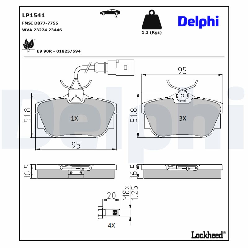 DELPHI 1001835537 LP1541 - HÁTSÓ FÉKBETÉT KÉSZLET