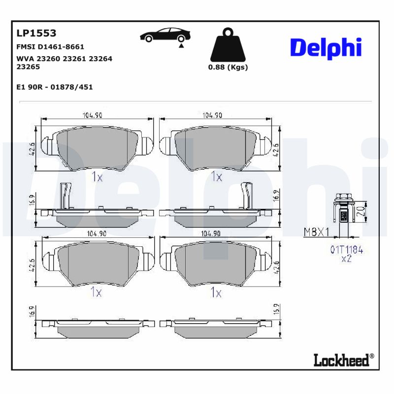 DELPHI DLP LP1553 Fékbetét készlet, tárcsafék