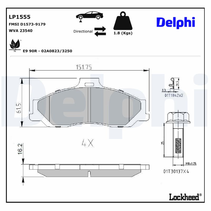 DELPHI 1001836398 LP1555 - Első fékbetét készlet