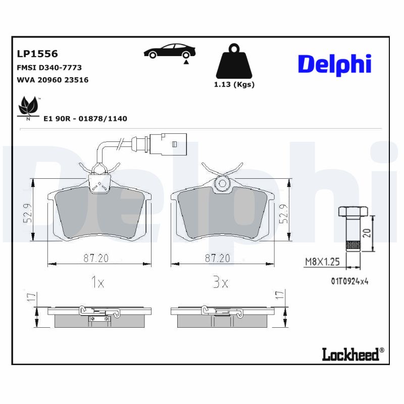 DELPHI 1001836479 LP1556 - HÁTSÓ FÉKBETÉT KÉSZLET