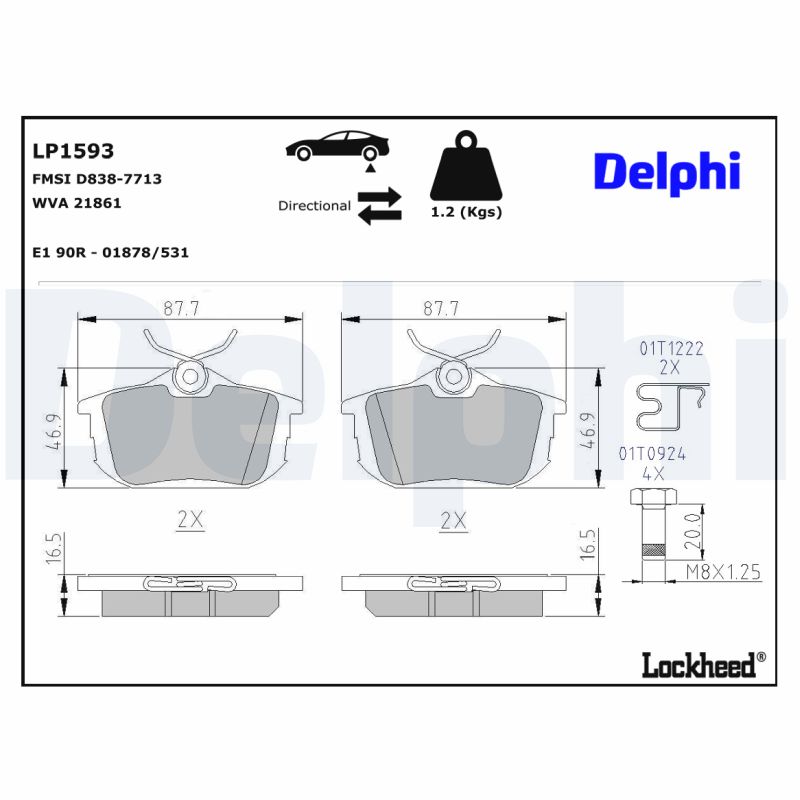 DELPHI DLP LP1593 Fékbetét készlet, tárcsafék