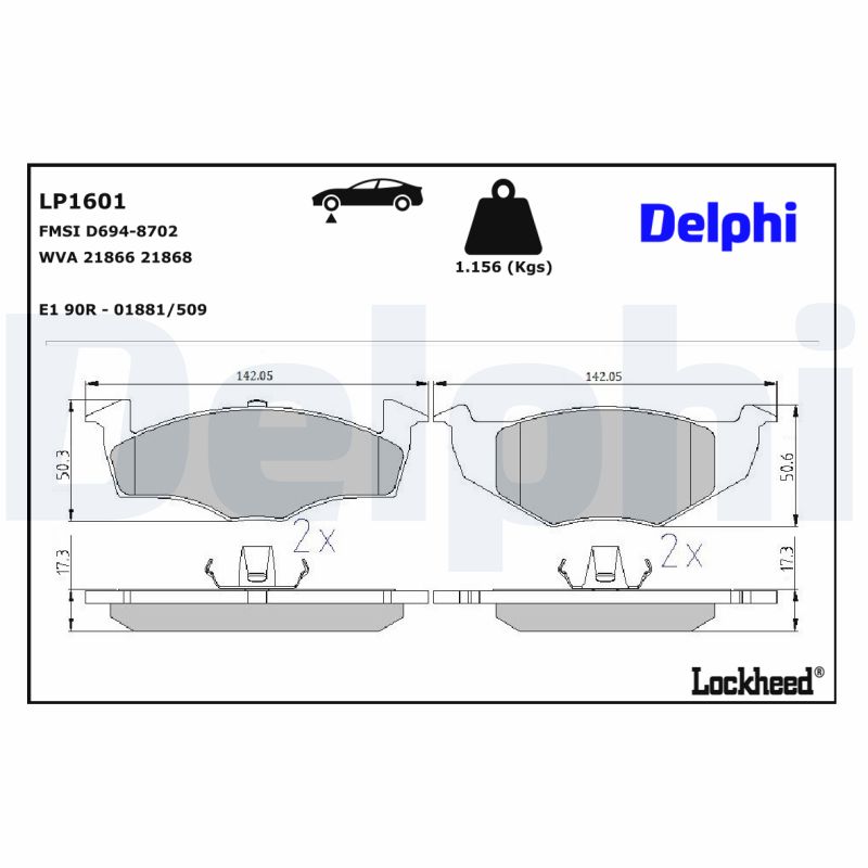 DELPHI DELLP1601 Fékbetét kézifékhez