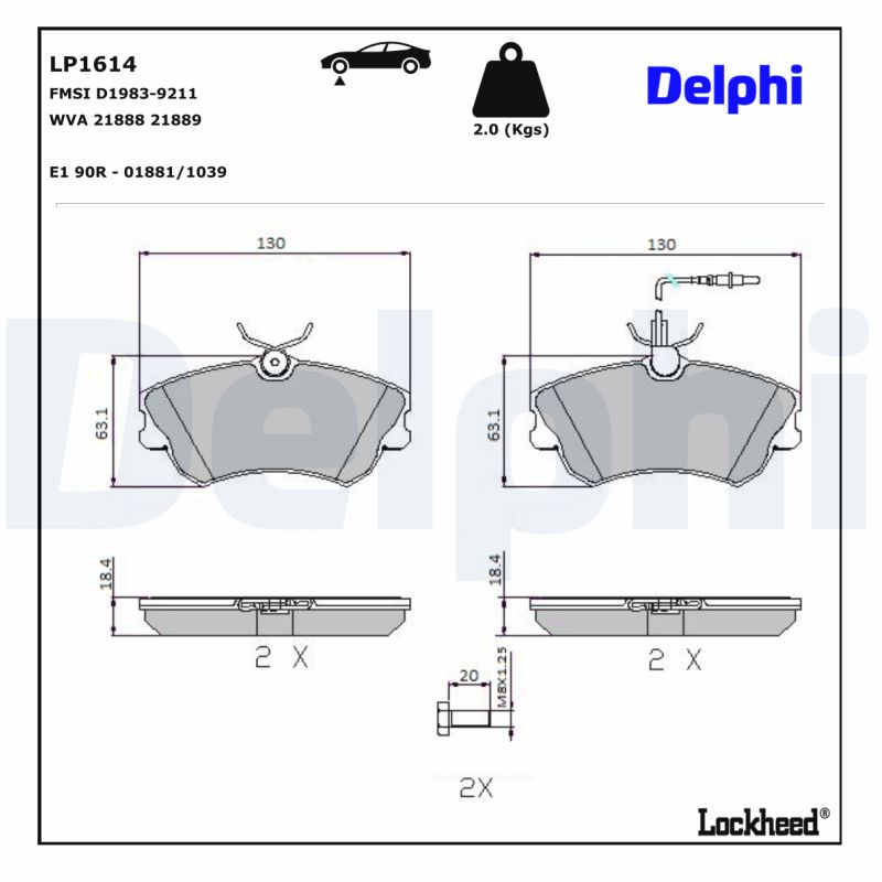 DELPHI DLP LP1614 Fékbetét készlet, tárcsafék