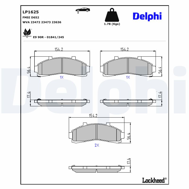 DELPHI DELLP1625 Fékbetét kézifékhez