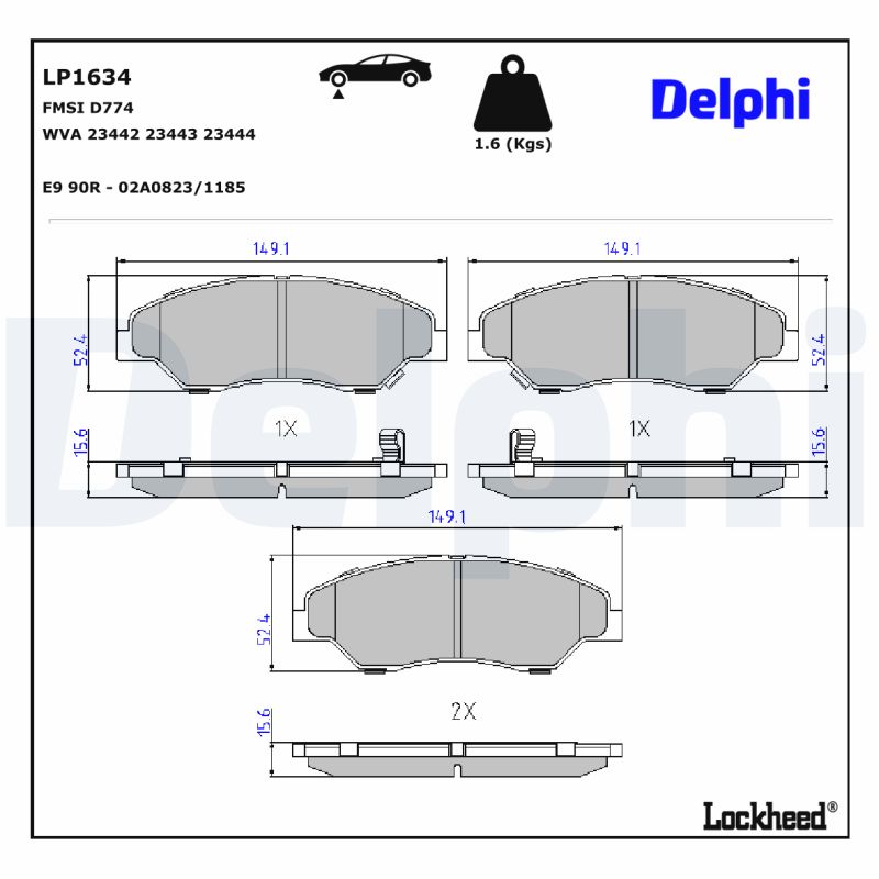 DELPHI LP1634 Fékbetét készlet, tárcsafék
