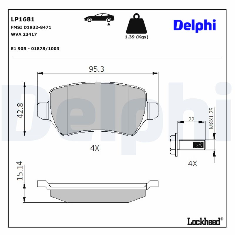 DELPHI LP1681 Fékbetét készlet, tárcsafék