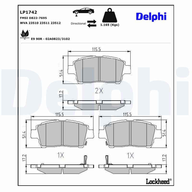 DELPHI 1001836413 LP1742 - Első fékbetét készlet