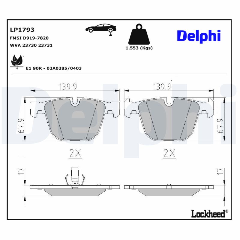 DELPHI 1001836151 LP1793 - HÁTSÓ FÉKBETÉT KÉSZLET
