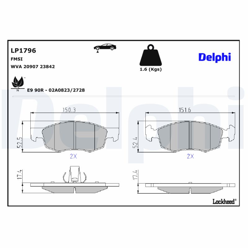 DELPHI 1001835844 LP1796 - Első fékbetét készlet