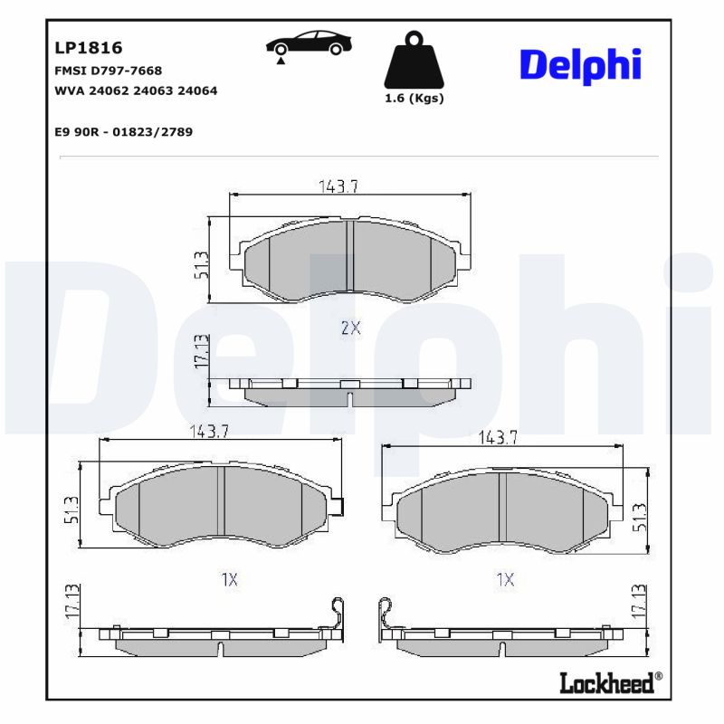DELPHI DLP LP1816 Fékbetét készlet, tárcsafék