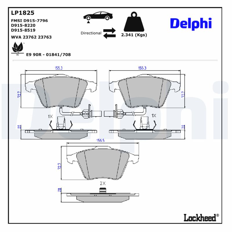 DELPHI 1001835569 LP1825 - Első fékbetét készlet
