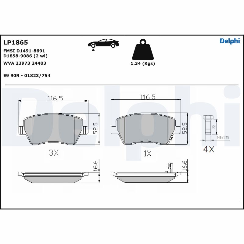 DELPHI 1001835645 LP1865 - Első fékbetét készlet