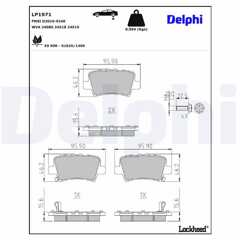 DELPHI 1001835659 LP1971 - HÁTSÓ FÉKBETÉT KÉSZLET