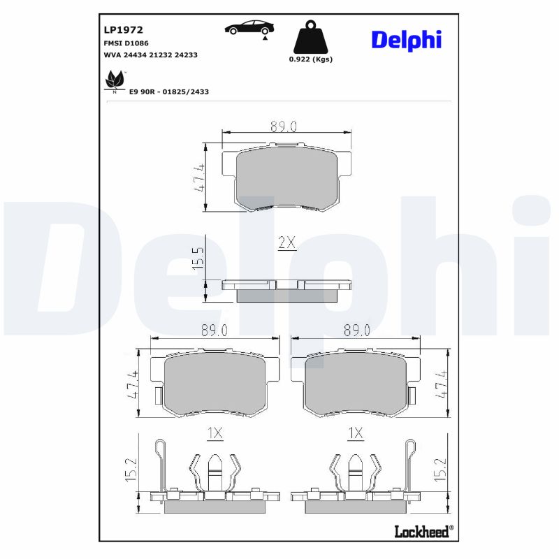 DELPHI 1001836428 LP1972 - HÁTSÓ FÉKBETÉT KÉSZLET