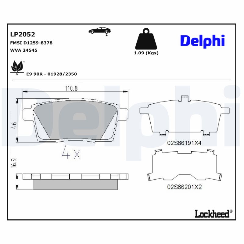 DELPHI 1001835334 LP2052 - HÁTSÓ FÉKBETÉT KÉSZLET
