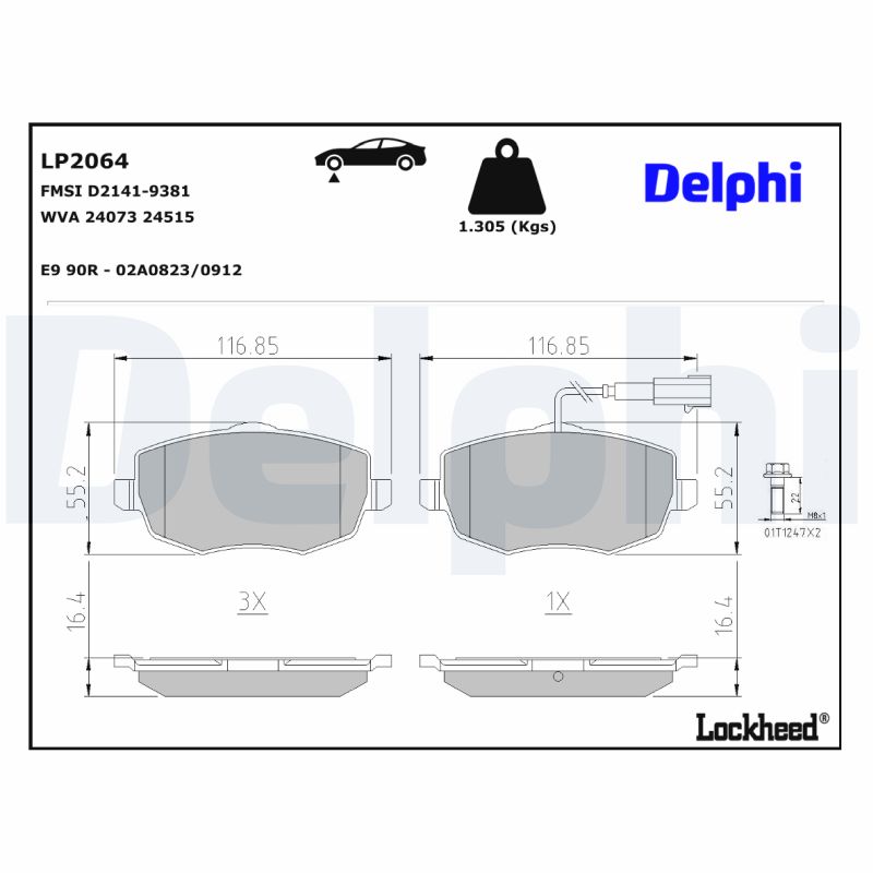 DELPHI  Fékbetét készlet, tárcsafék
