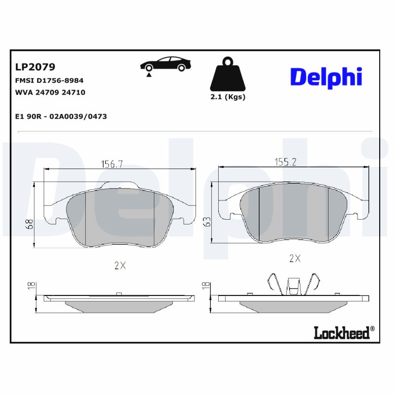 DELPHI 1001835974 LP2079 - Első fékbetét készlet