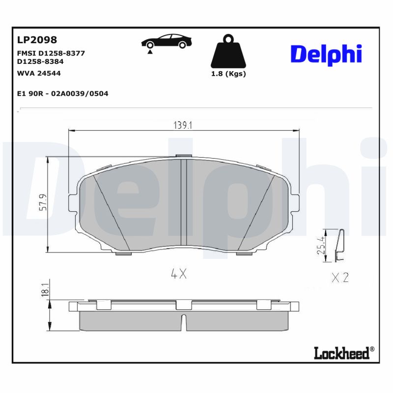 DELPHI 1001835953 LP2098 - Első fékbetét készlet