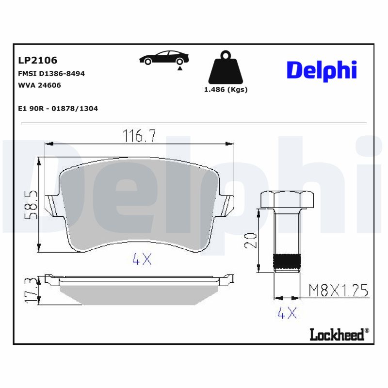 DELPHI 1001836042 LP2106 - HÁTSÓ FÉKBETÉT KÉSZLET