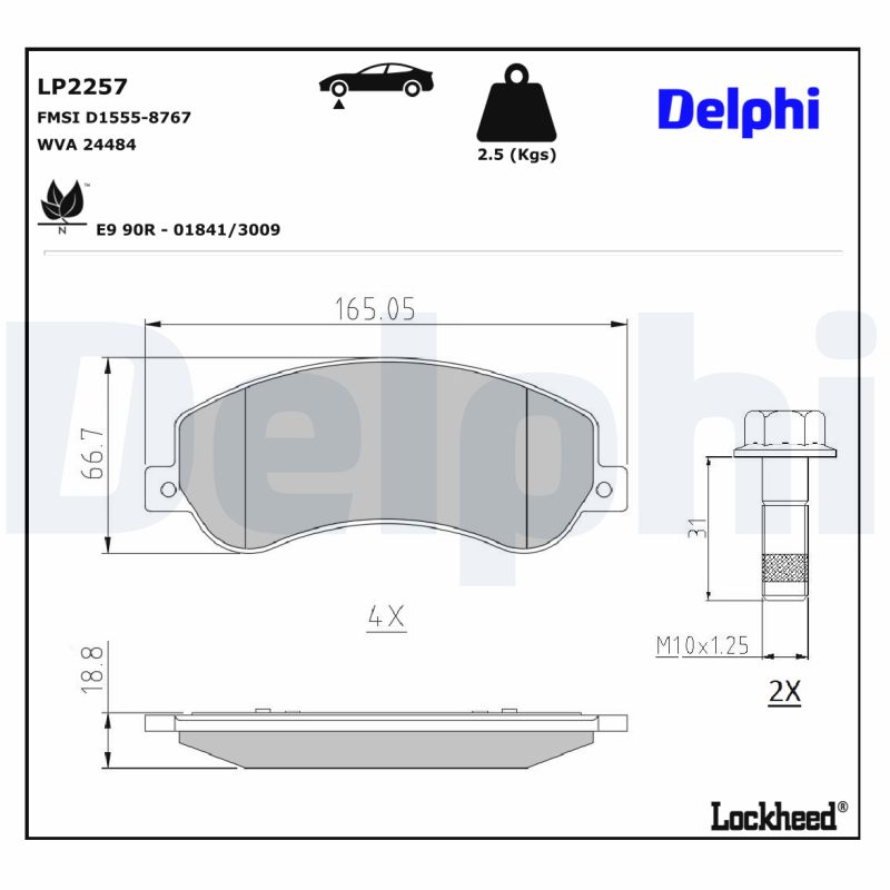 DELPHI DELLP2257 Fékbetét kézifékhez