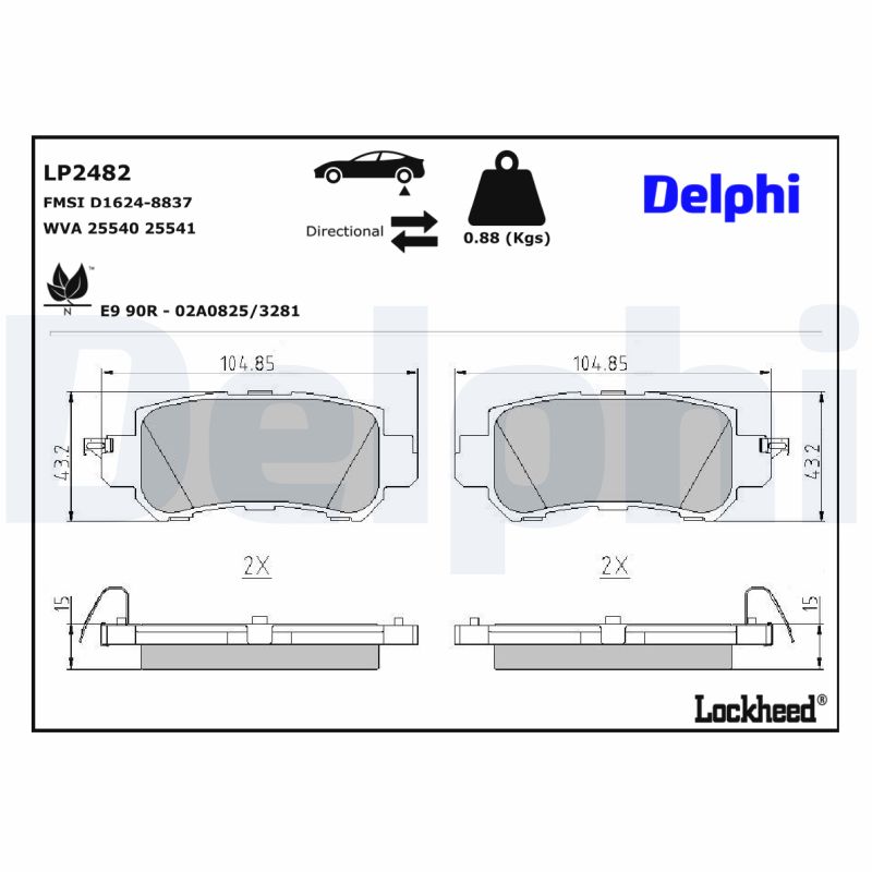 DELPHI 1001835256 LP2482 - HÁTSÓ FÉKBETÉT KÉSZLET
