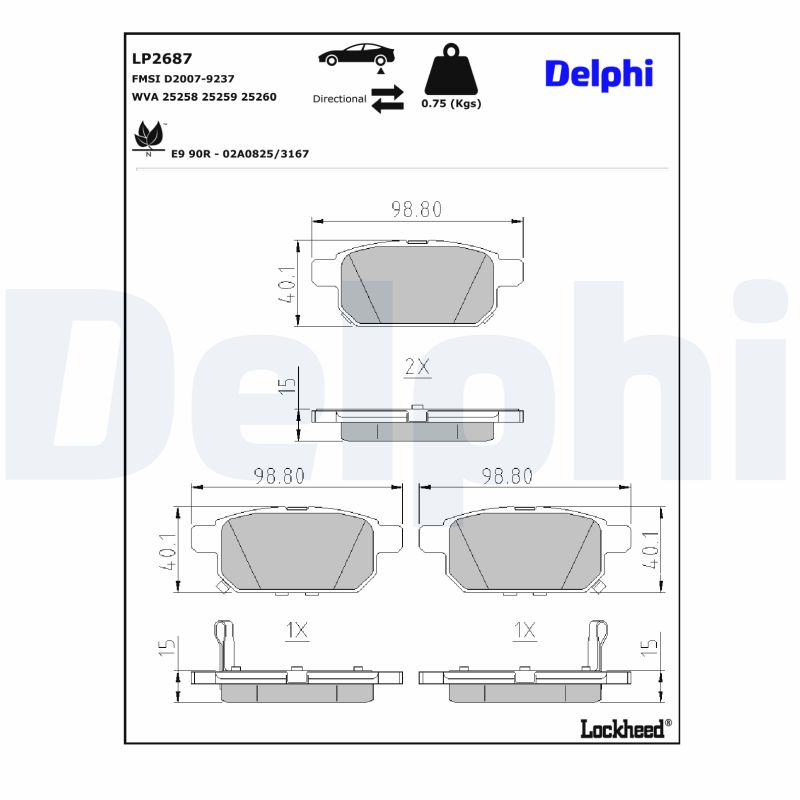 DELPHI LP2687 Fékbetét készlet, tárcsafék