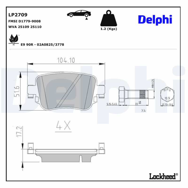 DELPHI DLP LP2709 Fékbetét készlet, tárcsafék
