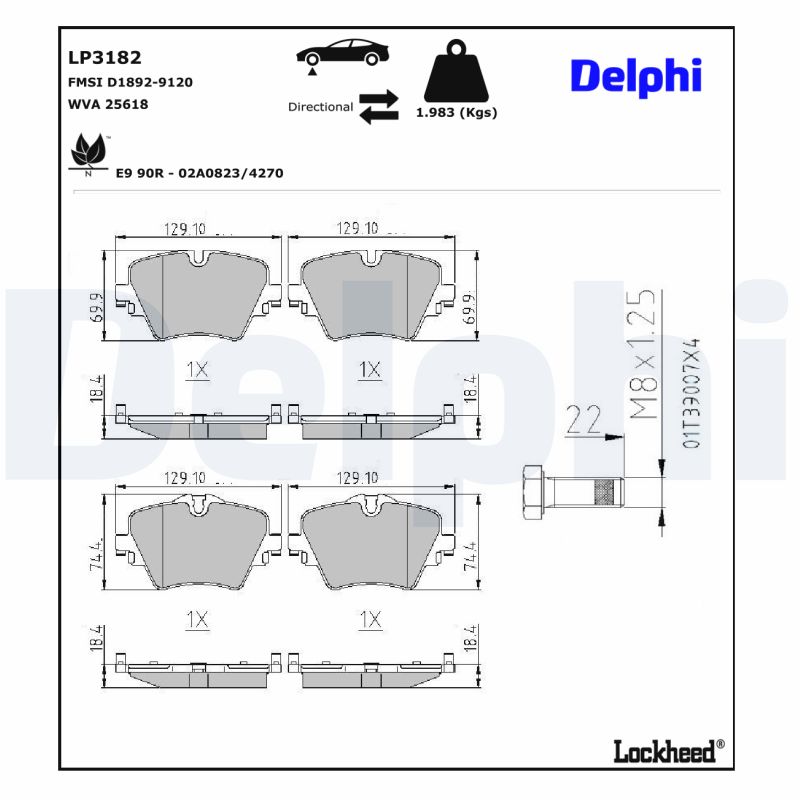 DELPHI DELLP3182 Fékbetét