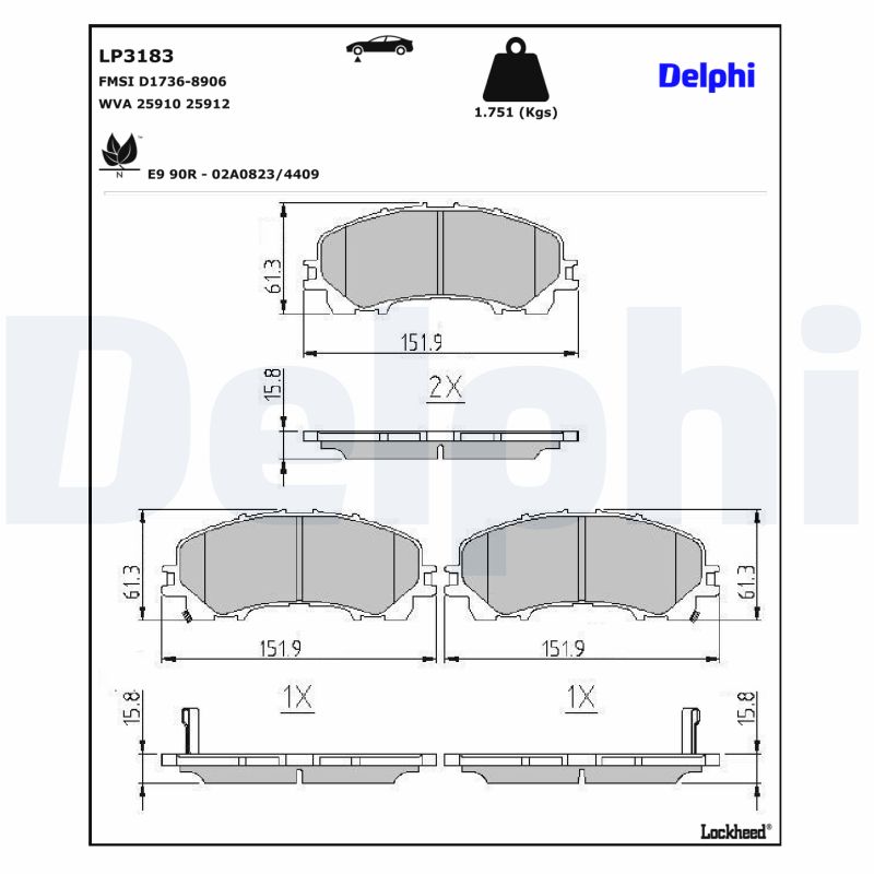 DELPHI DELLP3183 Fékbetét kézifékhez