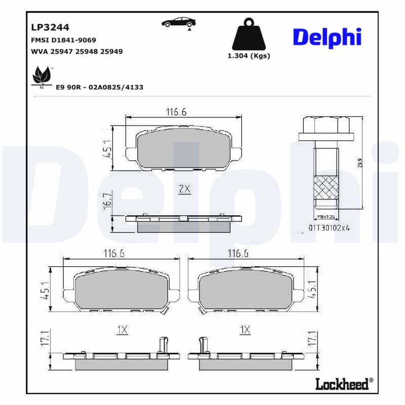DELPHI 1001835155 LP3244 - HÁTSÓ FÉKBETÉT KÉSZLET