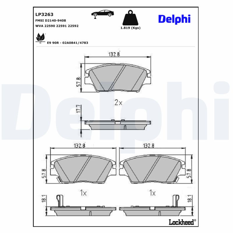 DELPHI LP3263 Fékbetét készlet, tárcsafék