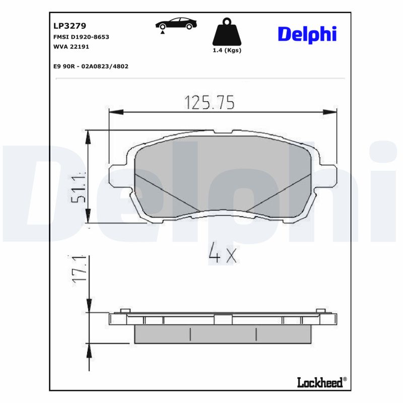 DELPHI DELLP3279 Fékbetét kézifékhez