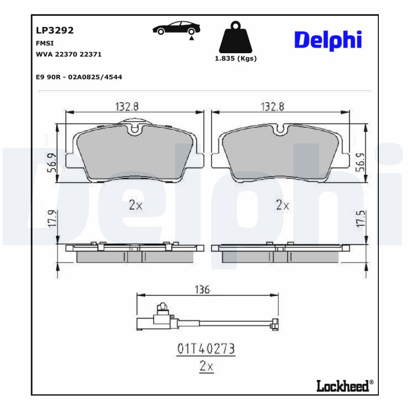 DELPHI LP3292 Fékbetét készlet, tárcsafék